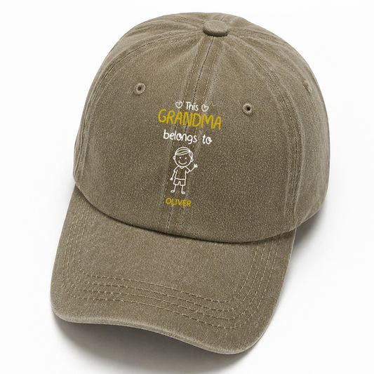 This Grandma Belongs To Us - Personalized Custom Vintage Washed Denim Cap
