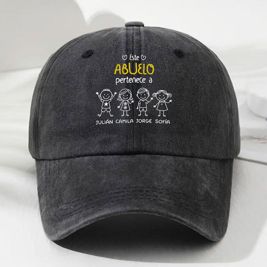 Este Abuelo Papá Pertenece A - Gorra de Mezclilla Vintage Lavada Personalizada